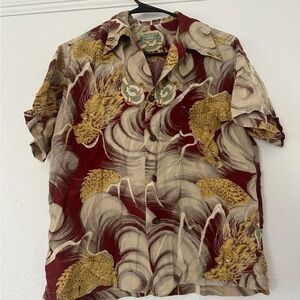 Vintage Dragon Makapuu Hawaiian Shirt with Red Gold Button Down Design Rare